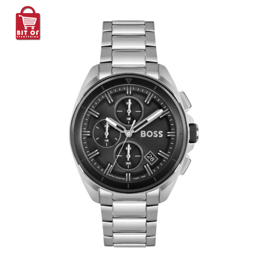 HUGO BOSS Volane Silver Stainless Steel Black Dial Chronograph Quartz Watch for Gents - 1513949