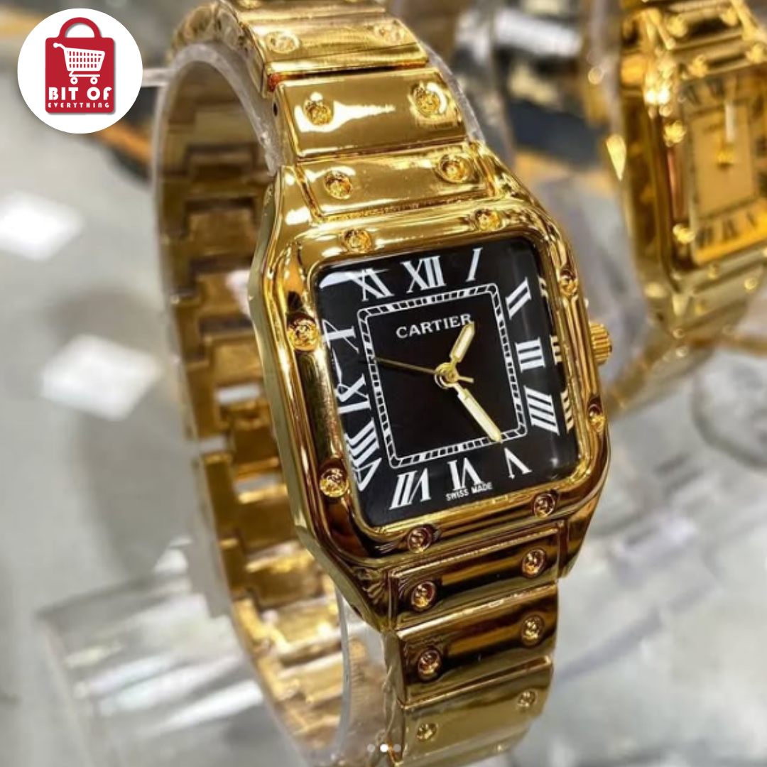 Cartier Branded Watch Automatic Movement Unisex Golden&Black