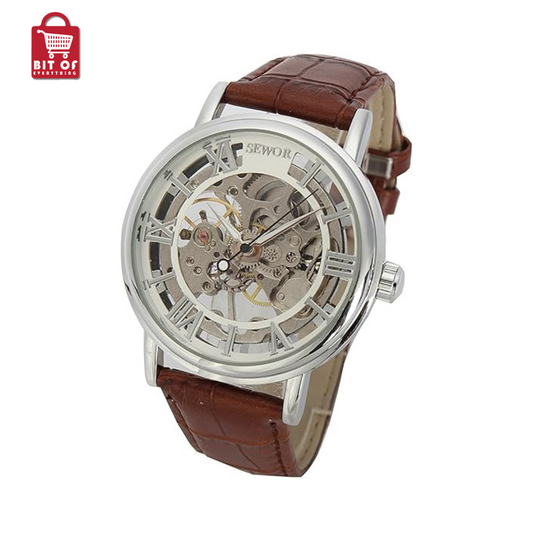 SEWOR Vintage Style Transparent Skeleton Mechanical Hand Winding Watch