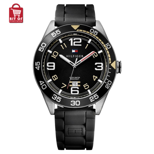 Tommy Hilfiger Men's Black Silicone Quartz Watch (With Chain Straps)