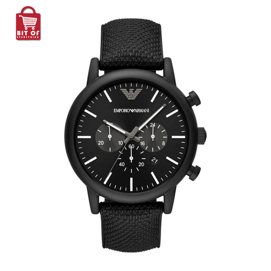 Emporio Armani Dress Chronograph Black Dial Black Leather Strap Watch For Men - AR1918