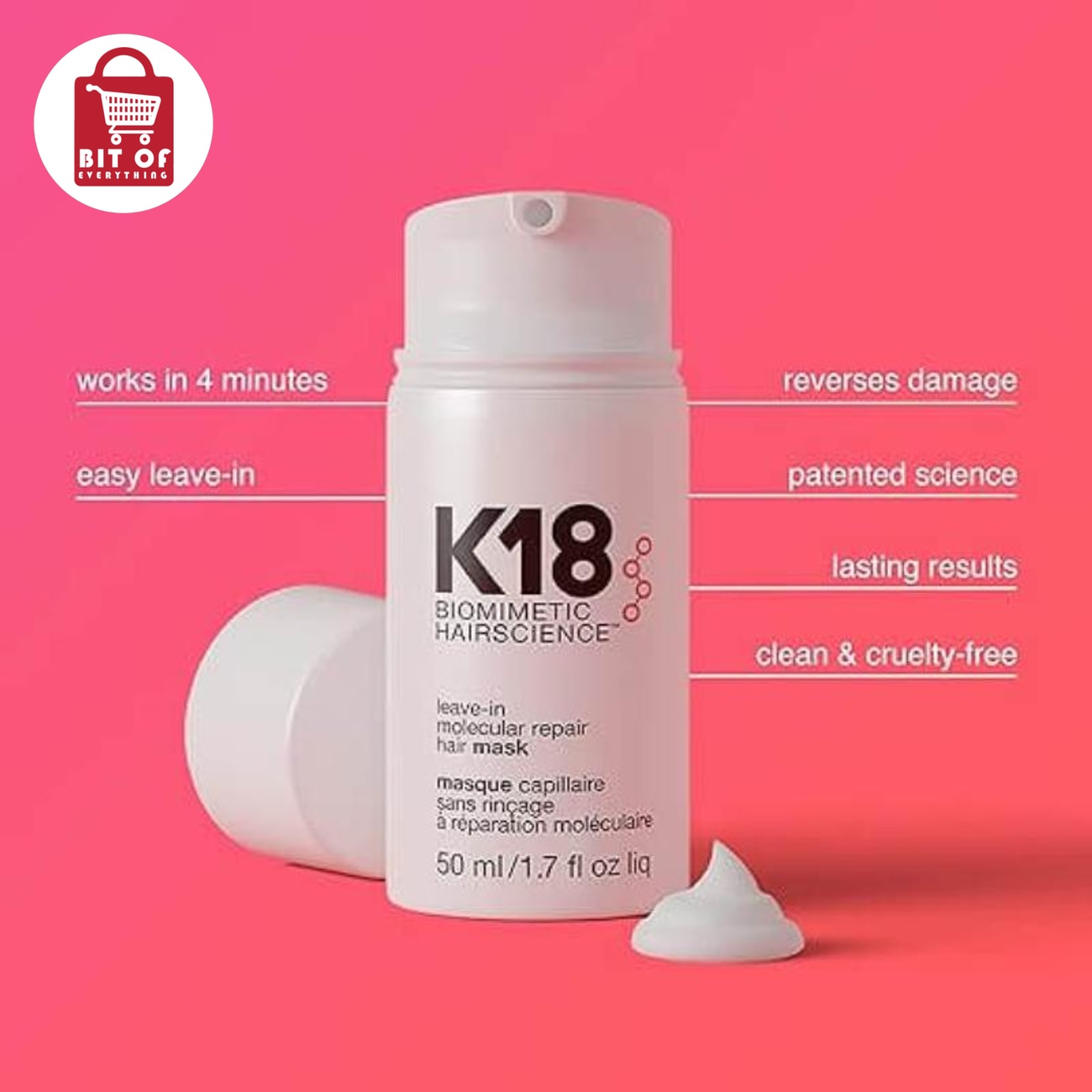 K18 Biomimetic Hair Mask – Leave-In Molecular Repair Treatment for Stronger, Smoother & Healthier-Looking Hair