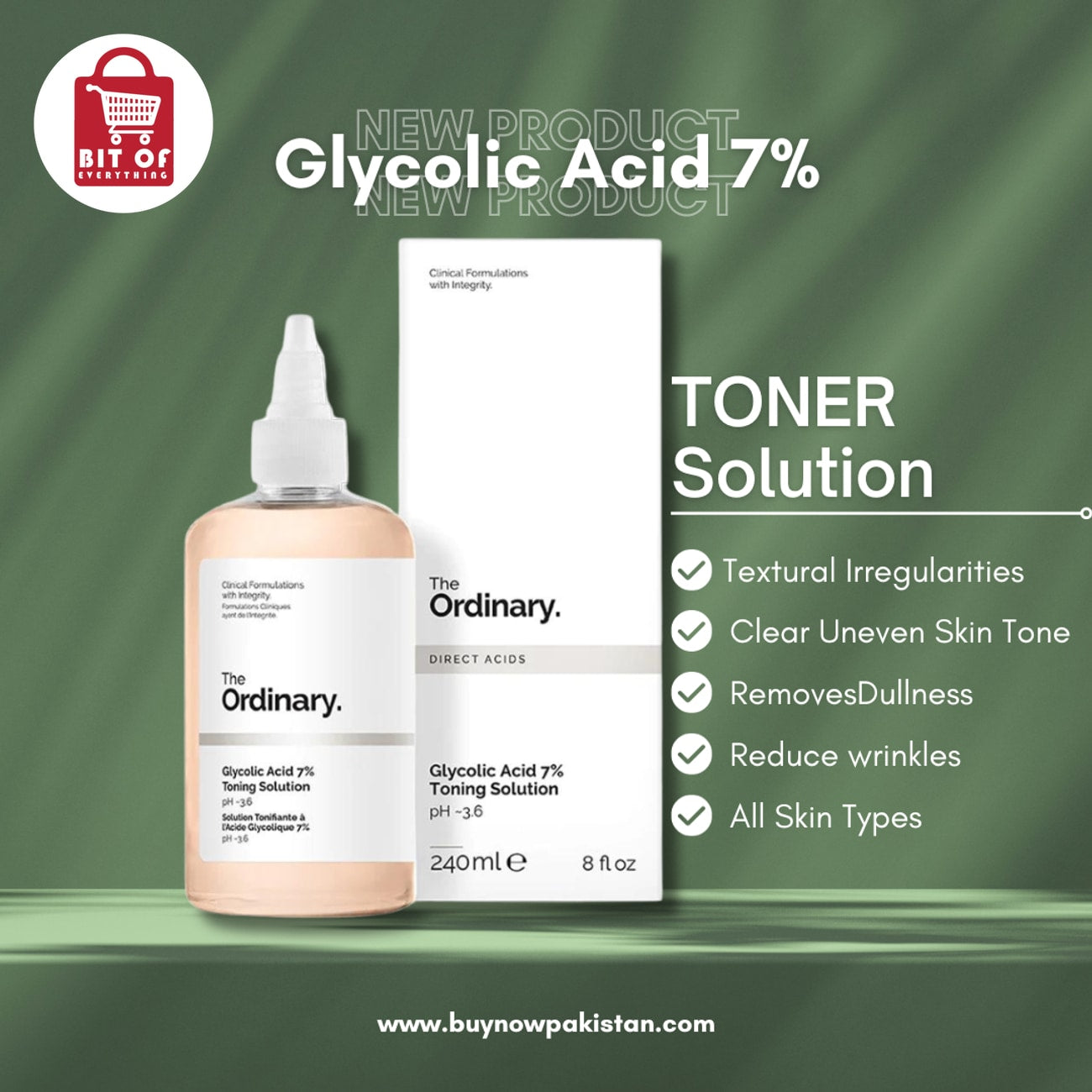 The Ordinary Glycolic Acid Toner – Exfoliating Facial Toner for Smoother, Brighter & More Refined-Looking Skin