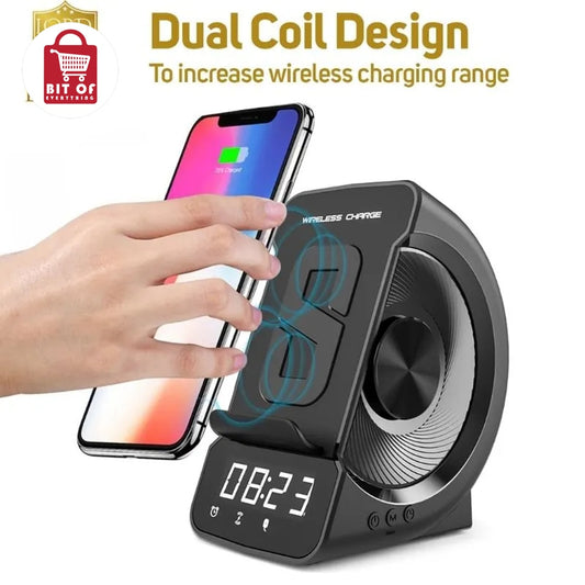 3-in-1 Wireless Charging Station with Bluetooth Speaker and Digital Alarm Clock
