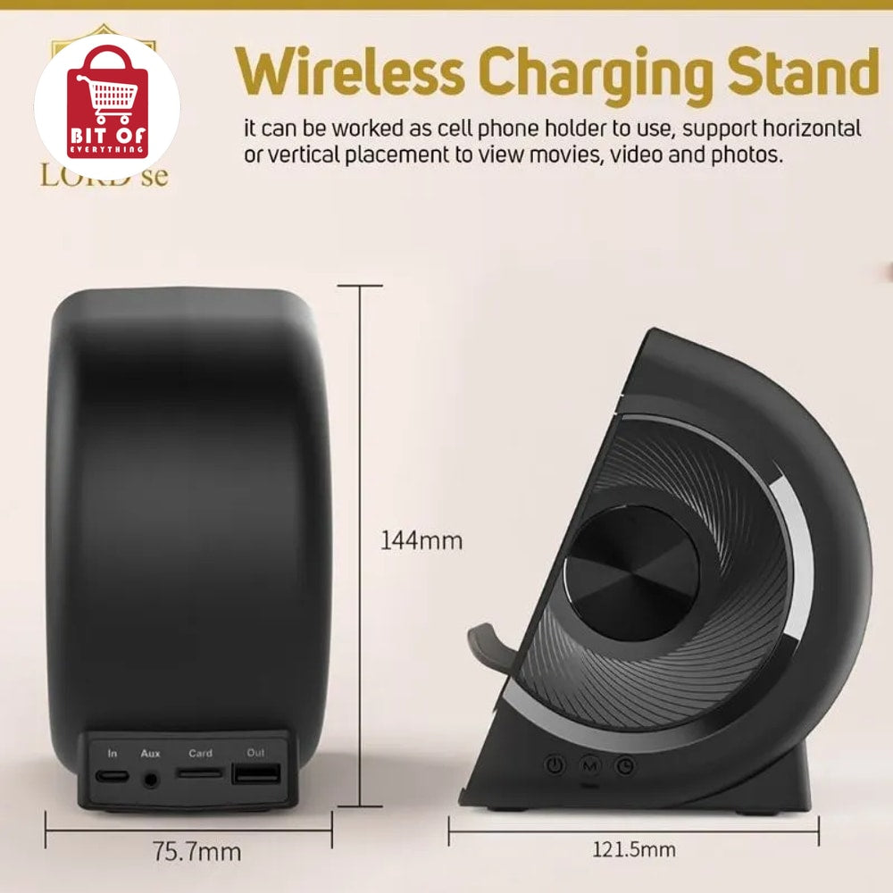 3-in-1 Wireless Charging Station with Bluetooth Speaker and Digital Alarm Clock