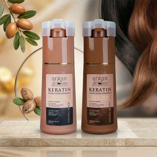 Argan De Luxe Keratin Hair Color Shampoo - Natural Black & Natural Brown | Easy, Smart, No Ammonia