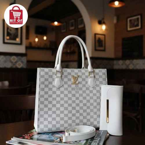 Elegant Tote & Wallet Set – Chic Gold LV-Style Accent ✨