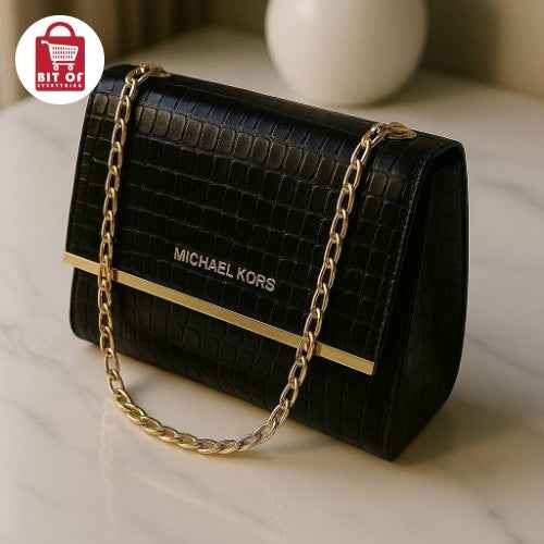 Luxury Croc-Embossed Shoulder Bag – Gold Chain Strap & MK Detail ✨