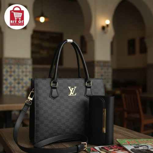 Luxury Tote & Wallet Set – Elegant Gold LV-Style Accent ✨