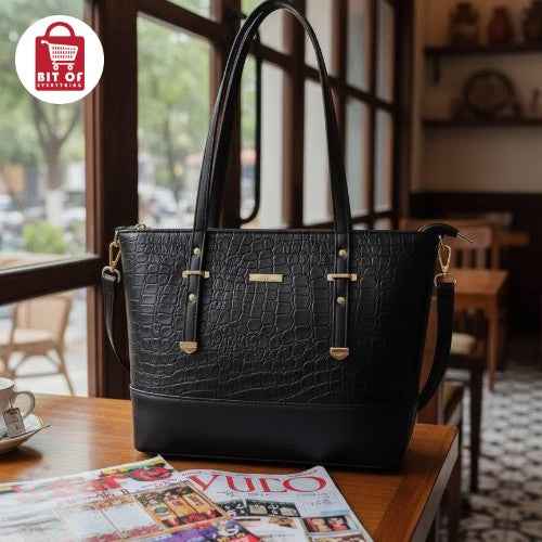 Chic Croc-Textured Faux Leather Shoulder Bag – Elegant Gold Hardware ✨