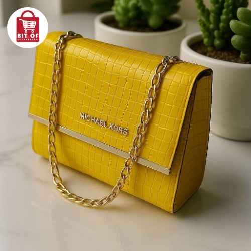 Chic Croc-Embossed Shoulder Bag – Gold Chain Strap with MK Detail ✨