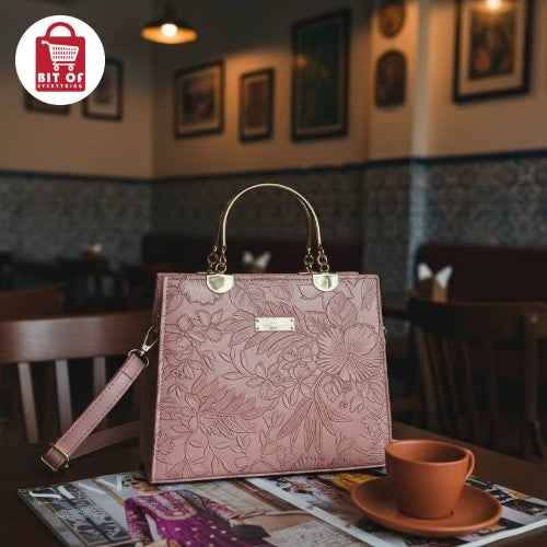 Elegant Top Handle Satchel – Chic Embossed Floral Pattern ✨