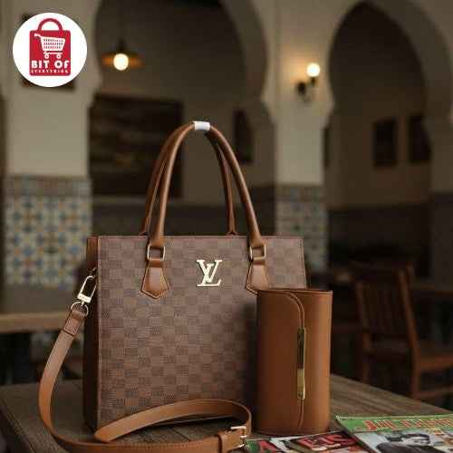 Chic Tote and Wallet Set – Elegant Design with Gold LV-Style Accent ✨