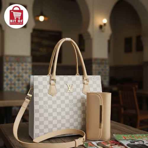 Elegant 2-Piece Tote & Wallet Set – Gold LV-Style Detail ✨