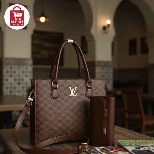 Chic Tote & Wallet Set – Elegant Gold LV-Style Accent Design ✨