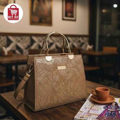 Structured Top Handle Satchel – Chic Embossed Floral Design ✨