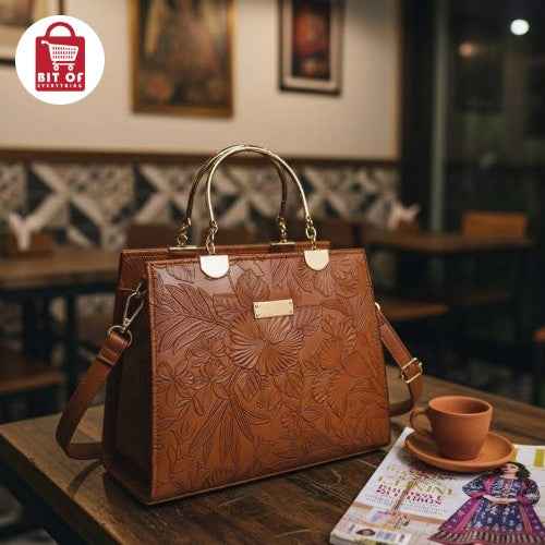 Chic Floral Embossed Satchel – Top Handle Structured Handbag ✨